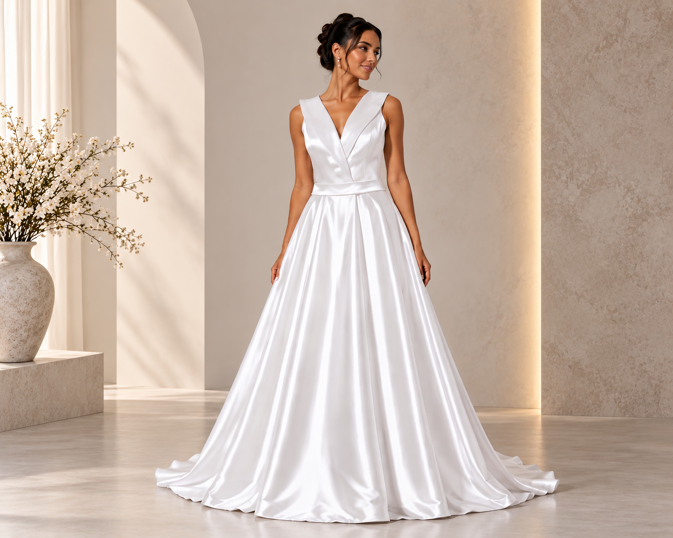 Vestido De Noiva Branco Com Pala Bordada e Costas Abertas