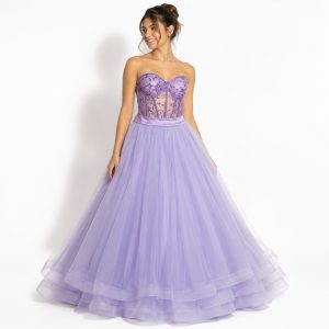 Vestido de Debutante 2 em 1 Lilás Bordado