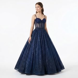 Vestido Marinho 2 Em 1 Para Debutante Com Corpete Estruturado e Macaquinho