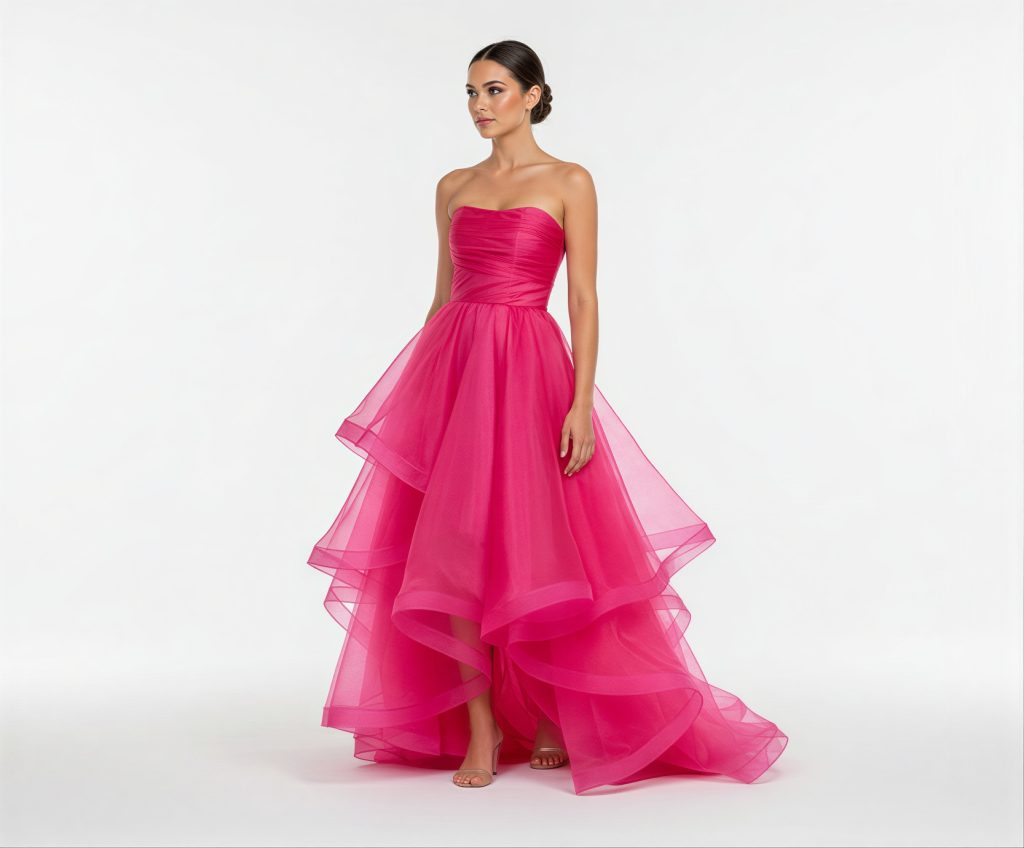 Pink Em Vestido Tomara Que Caia Rosa Pink em Tule Com Corpete Drapeado e Saia ...