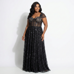 Vestido Preto Gliteriziado com Corselet