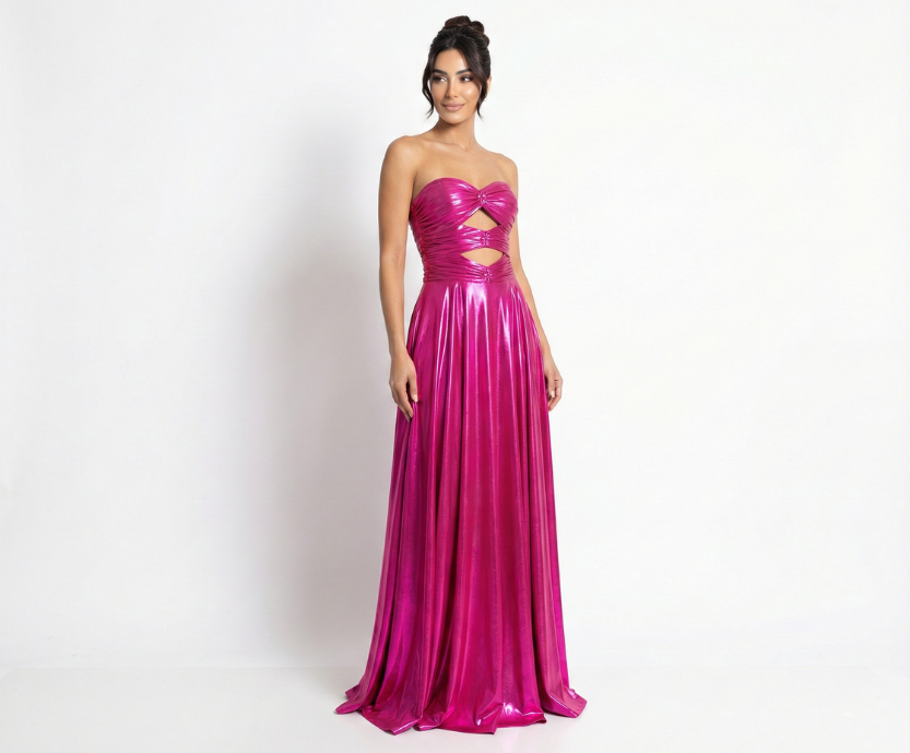 Vestido Pink em Lamê com Decote Vazado