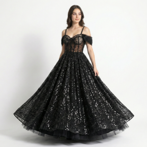 Vestido Preto em Tule de Renda