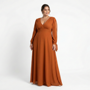 Vestido Longo Terracota Com Manga