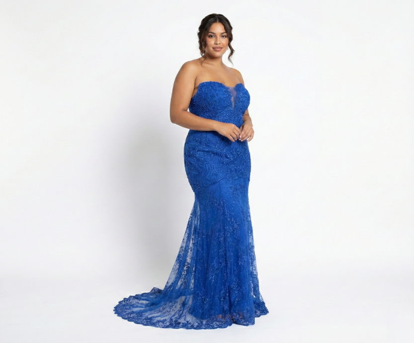 Vestido Azul Royal, Sereia, Tomara que Caia, em Renda