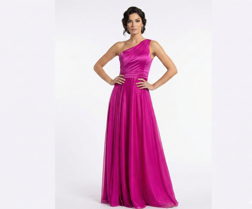 Vestido Pink um Ombro Só