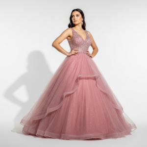 Vestido Rose 2 em 1 com Corpete Bordado e Saia Ampla em Camadas