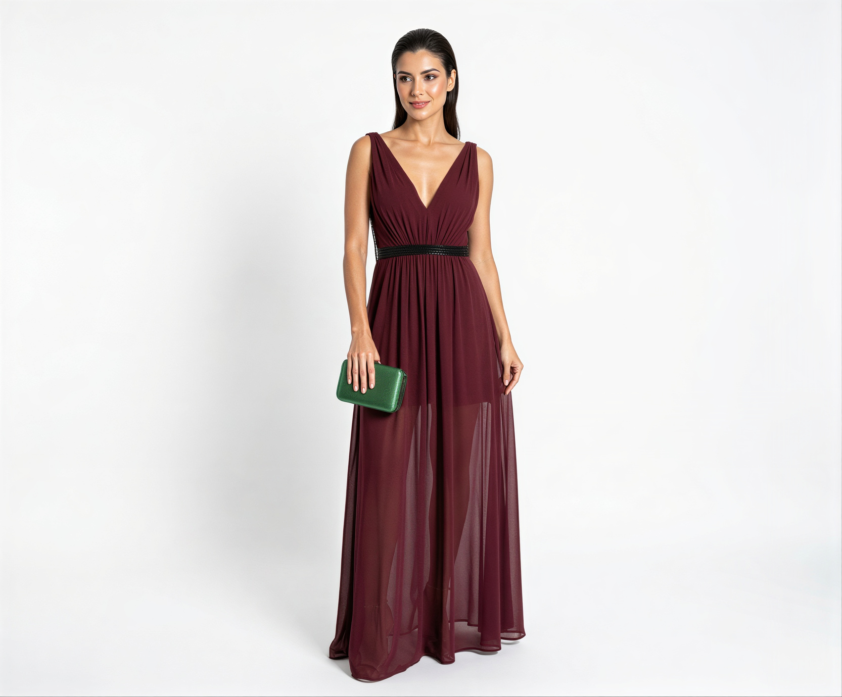 Vestido Marsala com Cinto e Cordões na Lateral do Busto