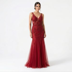 Vestido Sereia em Tule Bordado Casinha de Abelha