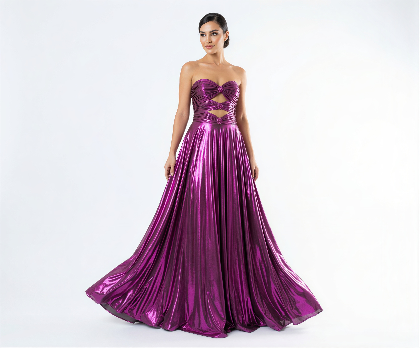 Vestido Roxo em Lamê com Decote Vazado
