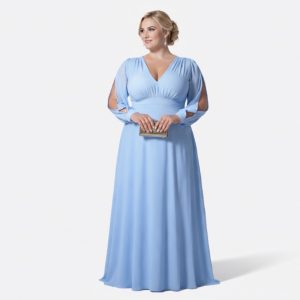Vestido Longo Azul Serenity Com Manga