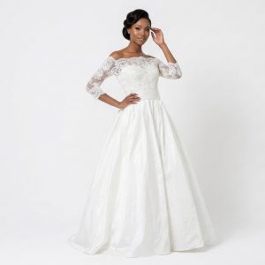 Vestido de Noiva Sereia Vazado na Cintura com Manga Longa Toda Bordada