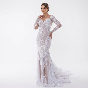 Vestido de Noiva em Renda Francesa com Base Nude