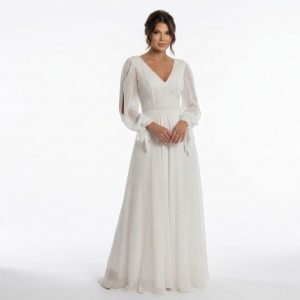 Vestido de Noiva Básico com Mangas