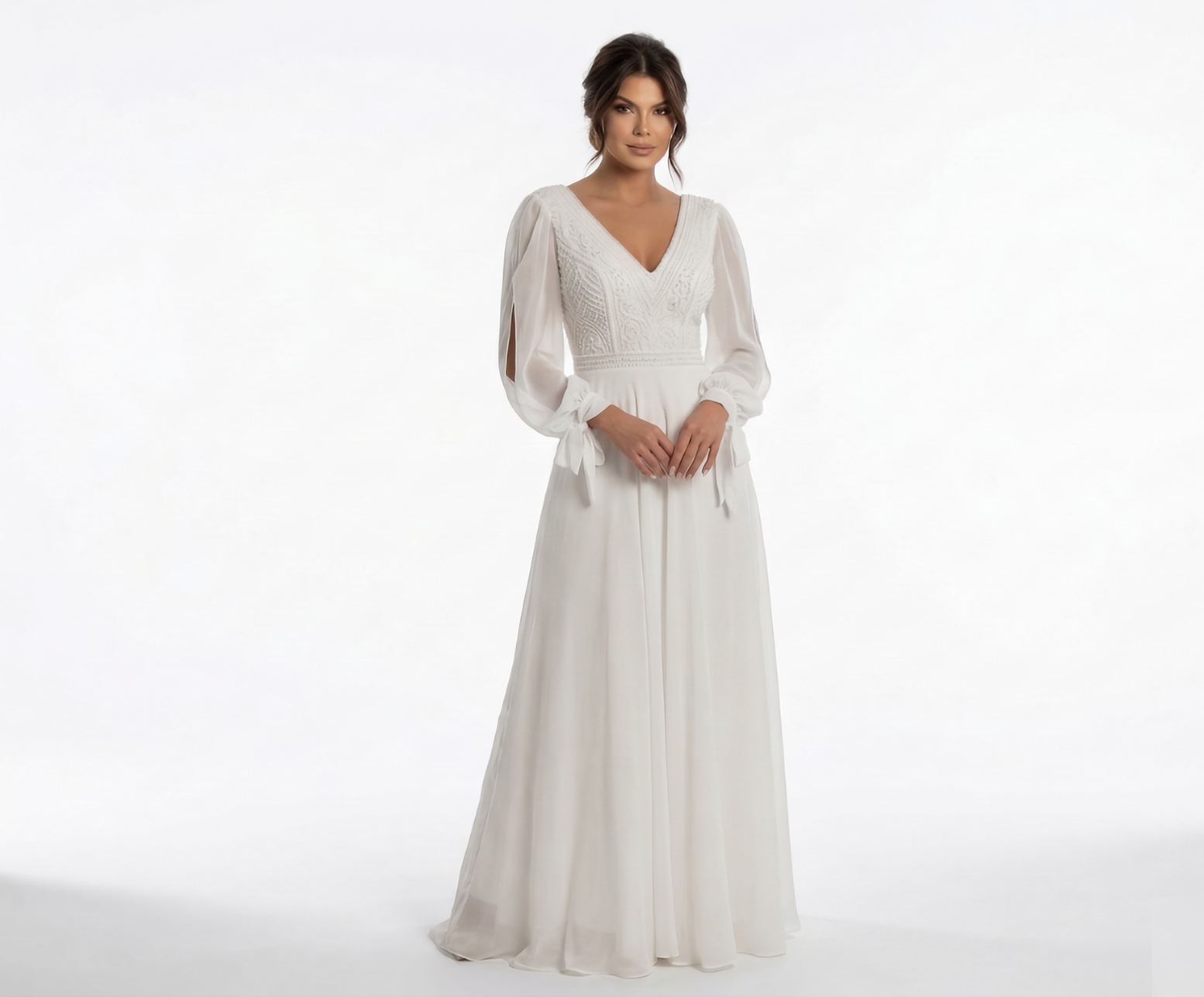 Vestido de Noiva Básico com Mangas