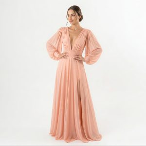 Vestido Fluido em Tule com Saia Ampla e Manga Removível