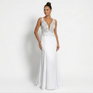 Vestido de Noiva em Crepe com Corpete em Renda