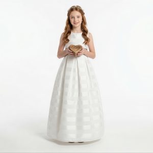 Vestido Para Daminha Off White Com Textura Em Listras