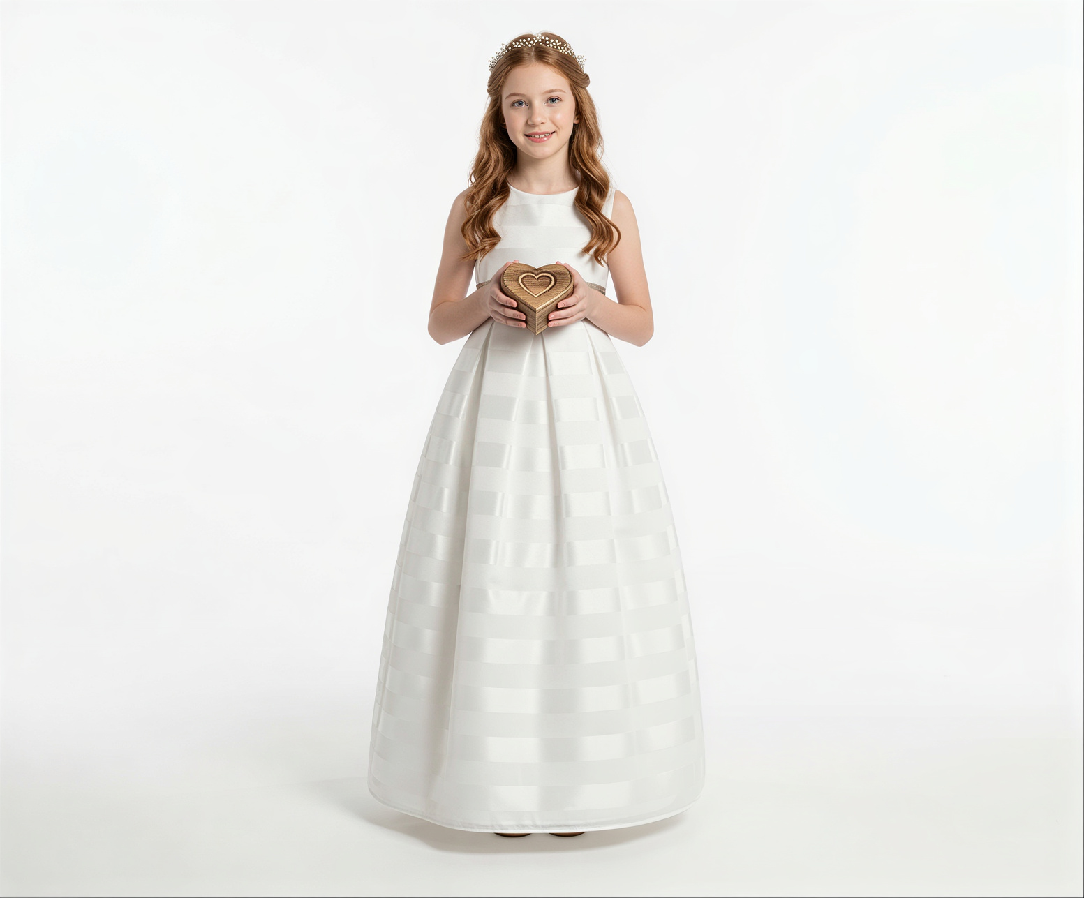 Vestido Para Daminha Off White Com Textura Em Listras