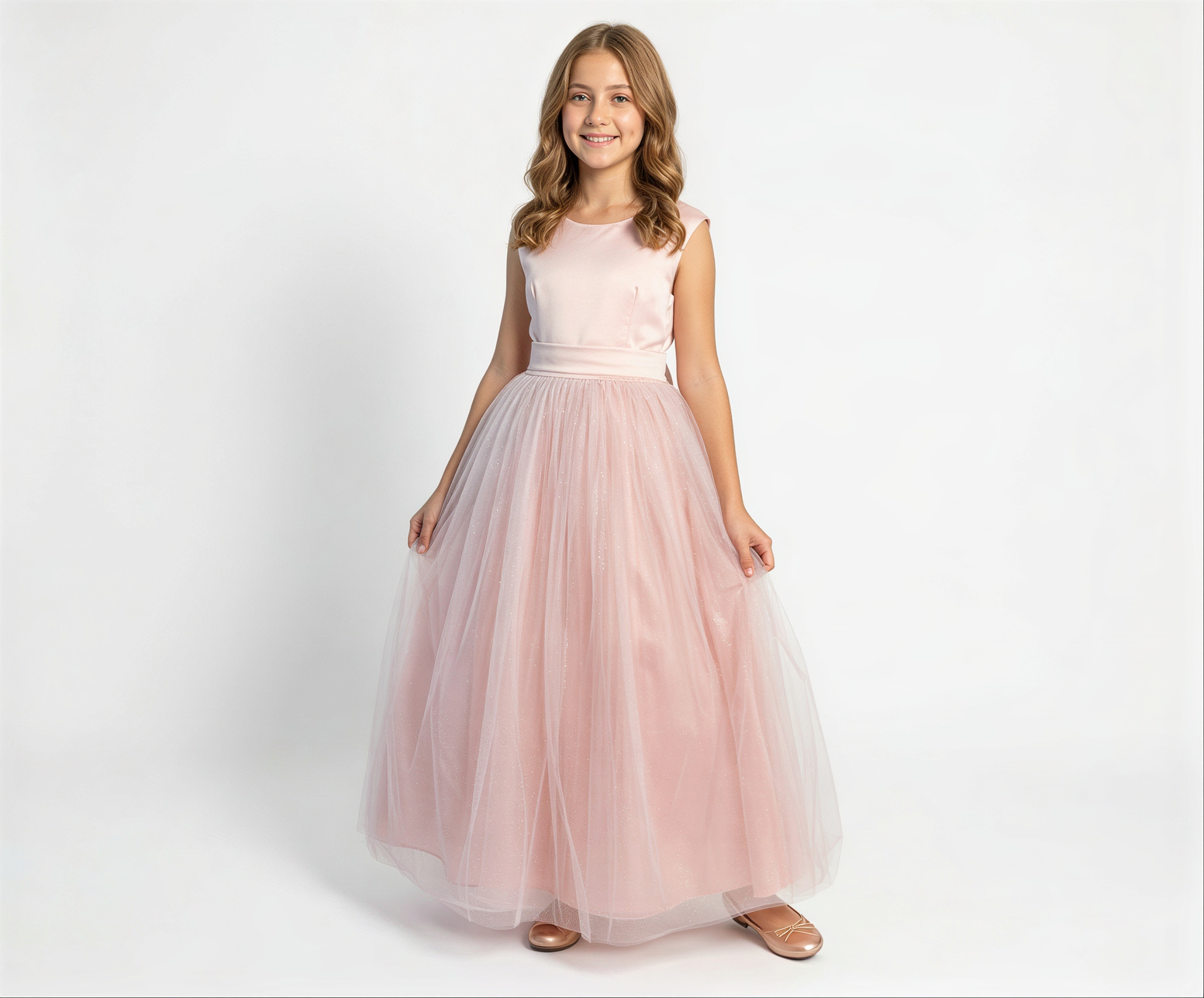 Vestido Para Daminha Rose Com Saia Em Tule