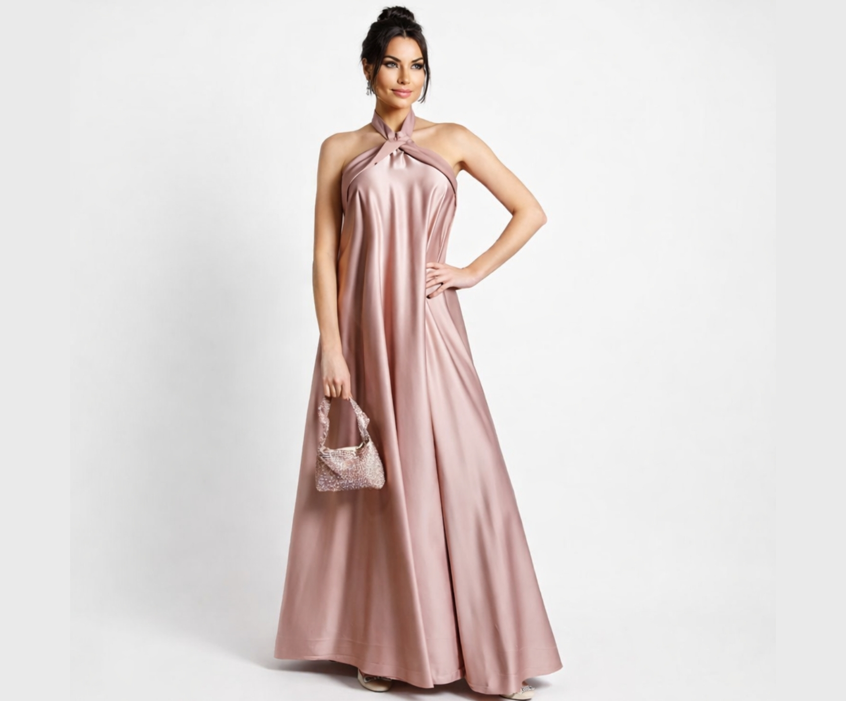 Vestido Rose com Laço nas Costas