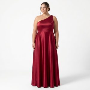 Vestido Vermelho De Um Ombro Só Com Saia Fluida Em Cetim